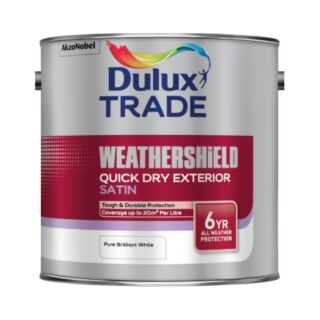 Dulux Trade Weathershield Quick Dry Exterior Satin Pure Brilliant White 2.5L 5082971