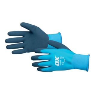 OX Cyan Blue 100% Waterproof Foam Latex Gloves Size 9 OX-S483809