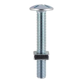 TIMco M6 x 20mm Passivated Mushroom Head Roofing Bolt with Square Nut Zinc Pack of 12 0620RBP