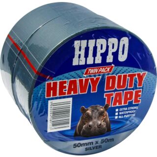 Hippo Twin Pack Heavy Duty Waterproof Tape 50mm x 50m Silver H18200